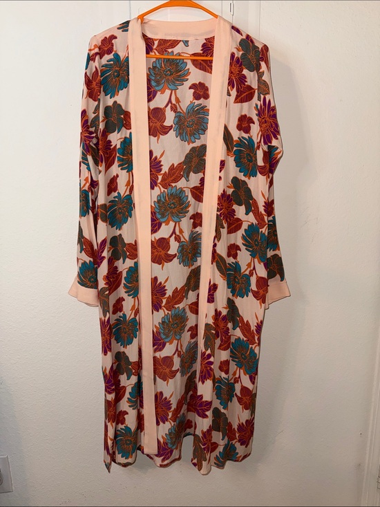 Other - Floral Duster Cardigan in Peach with Teal and Rust Flowers